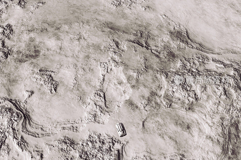 Satellite image of moon surface with vehicle driving